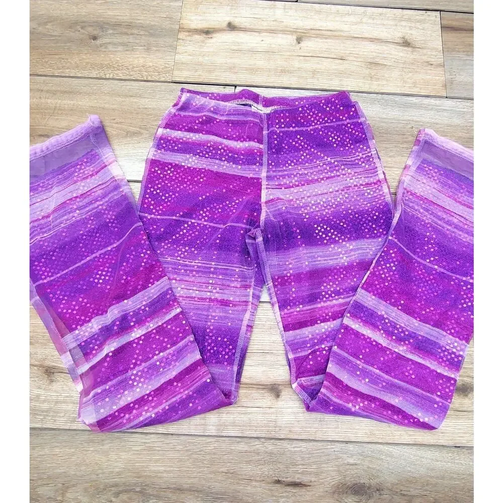Vintage Charlotte Russe Y2K Mesh Sequin Flare Pants XS Purple Festival Rave
